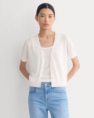 Lace Trim Cardigan in Fine Linen | Bone
