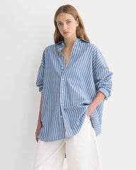 Back-Tie Oversized Shirt in Washed Poplin | Dutch Blue / Bone