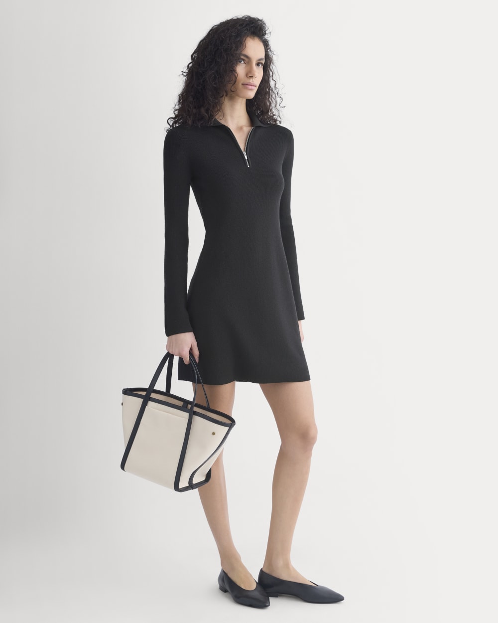 Knit Quarter-Zip Polo Dress | Black