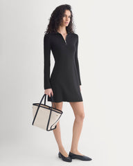 Knit Quarter-Zip Polo Dress | Black