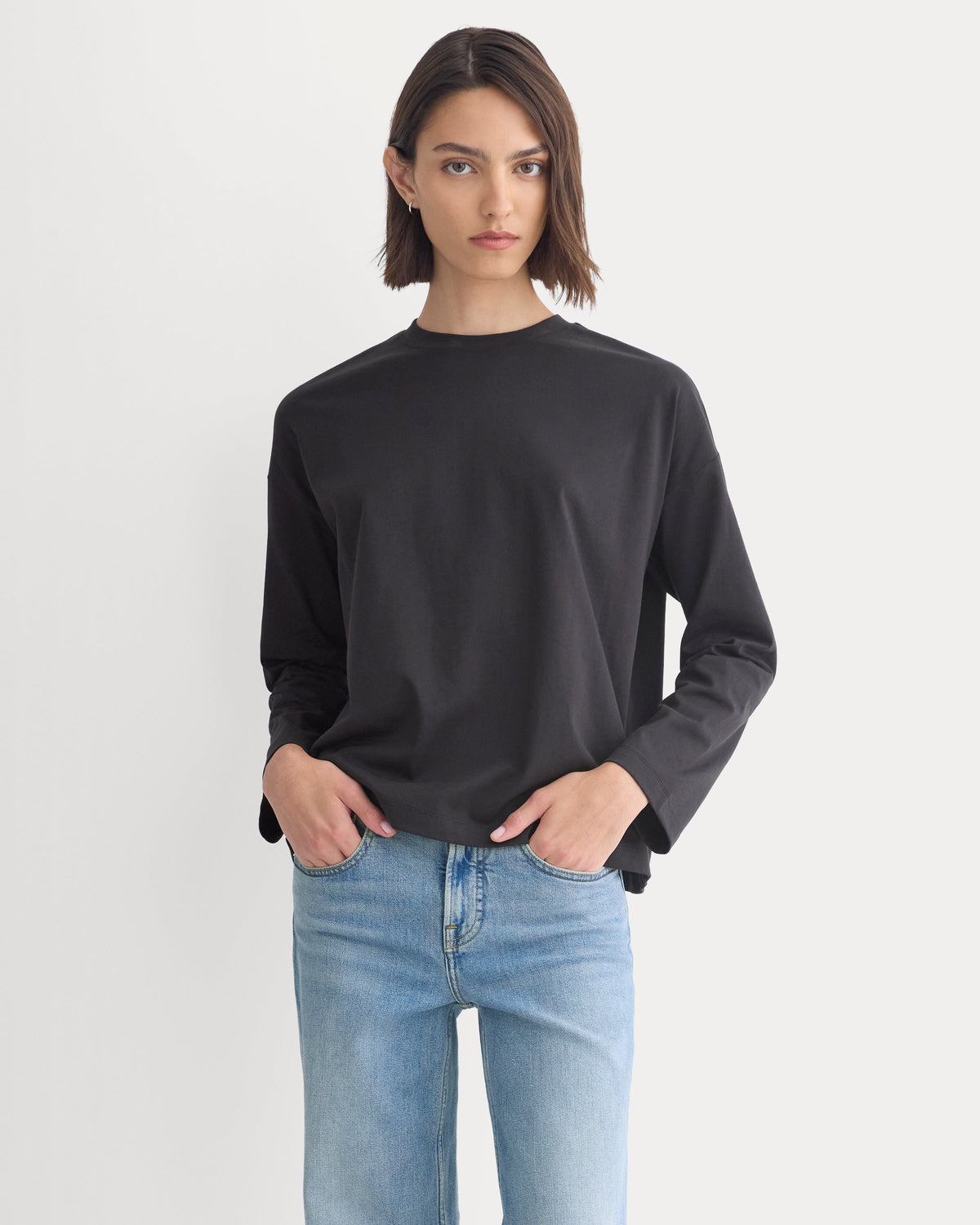 Forever Jersey Boxy Long-Sleeve Crew | Black